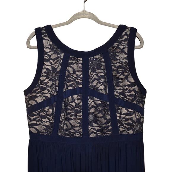R&M RICHARDS $188 Shimmer Lace Bodice Sleeveless Maxi Dress Navy Size 14W - Picture 3 of 5